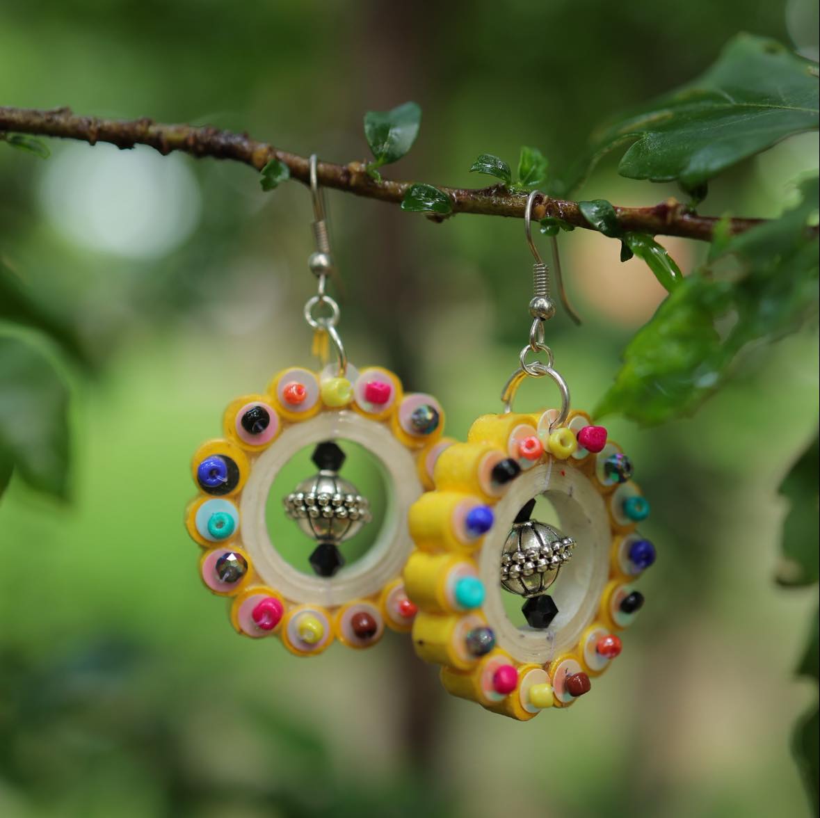 Quilling Hoop Earrings β Beads & Metal Charm