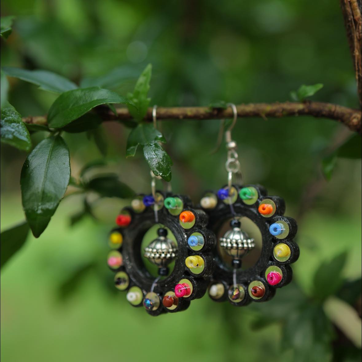 Quilling Hoop Earrings β Beads & Metal Charm