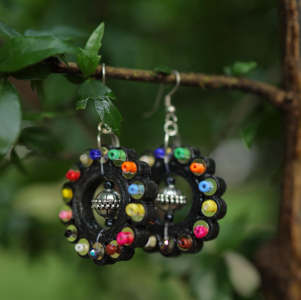 Quilling Hoop Earrings β Beads & Metal Charm