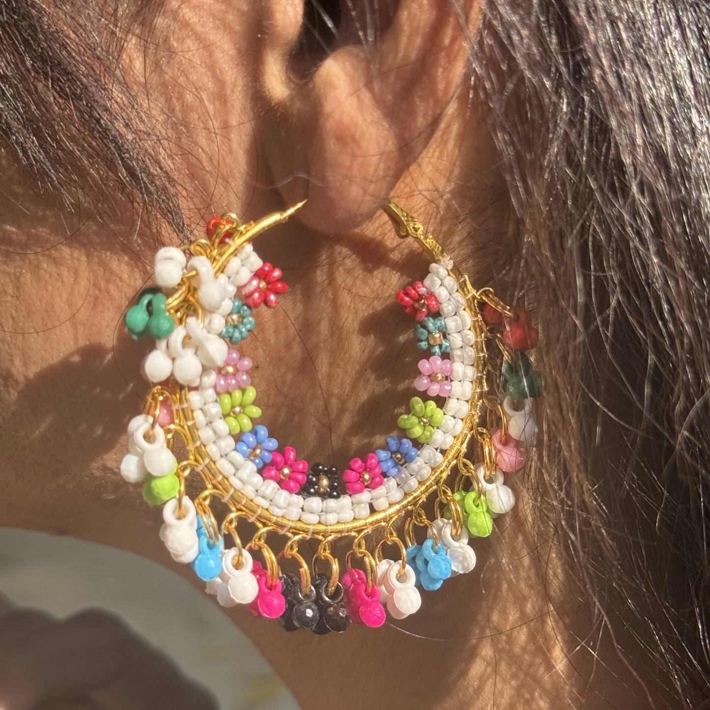 Daisy Phoolkari Hoops Earrings