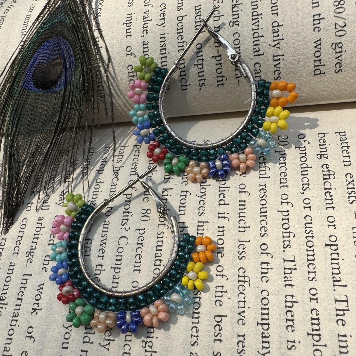 Boho Rainbow Beaded Hoop Earrings