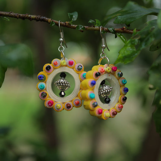 Quilling Hoop Earrings – Beads & Metal Charm