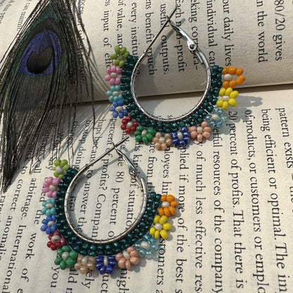 Boho Rainbow Beaded Hoop Earrings
