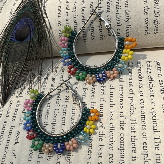Boho Rainbow Beaded Hoop Earrings
