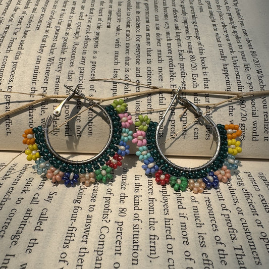 Boho Rainbow Beaded Hoop Earrings